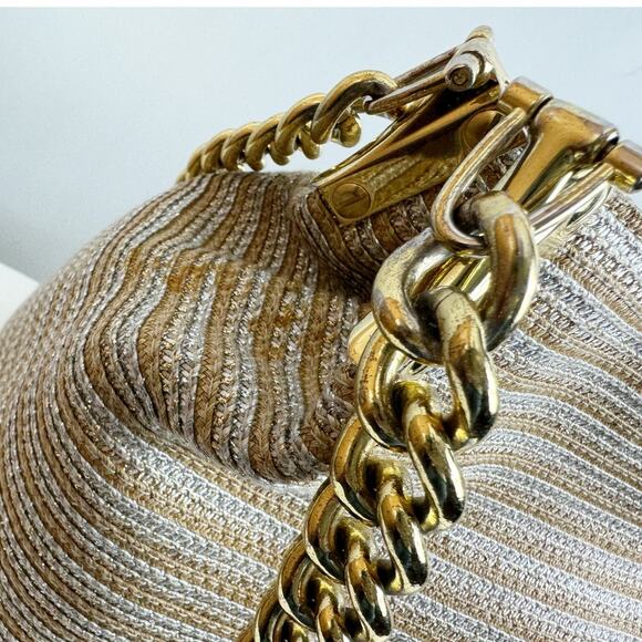 Eric Javits NY Womens Metallic Raffia Double Chain-Link Strap Purse Gold Silver - Picture 3 of 12